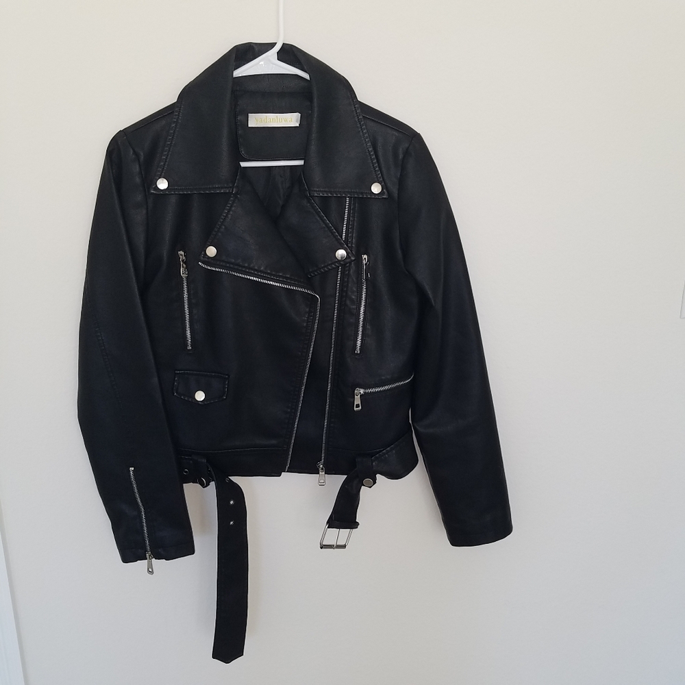Black vegan leather bomber jacket